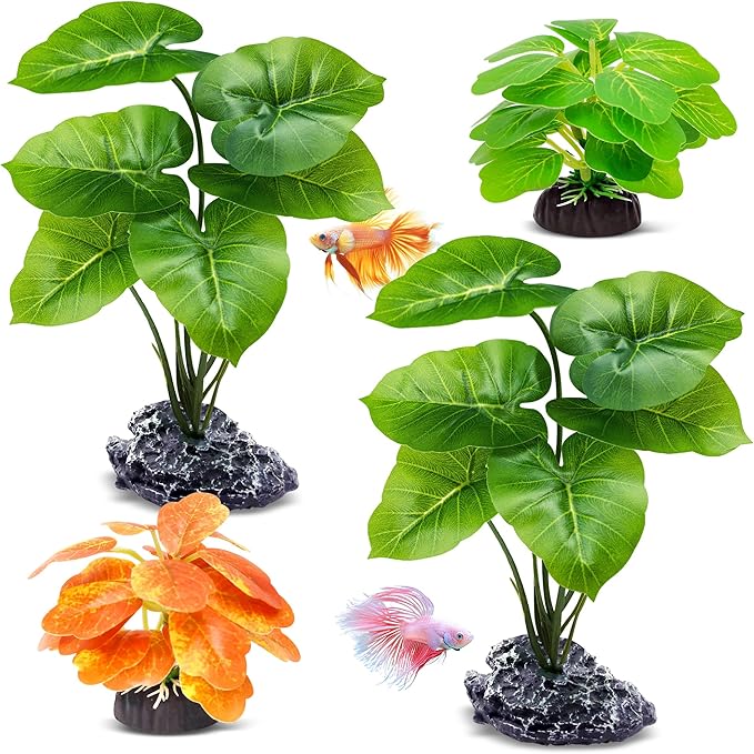 GOZILLA Fish Tank Plants, Reptile Artificial Plastic Plants, Reptile Plants for Terrarium, Aquarium Decorations Resin Pedestal Ornaments for Fish Tank Accessories Set.(4PCS/A-Set)