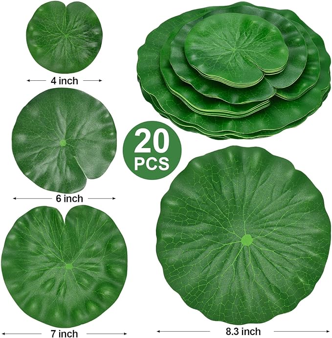 20 Pcs Artificial Lily Pads for Ponds, Realistic Floating Lily Pads Leaves, Lotus Leaves Water Lilies Pad Artificial Foliage Pond Decor for Koi Fish Pool Patio Aquarium
