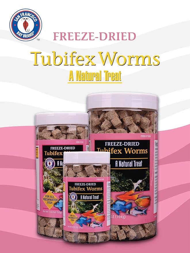 San Francisco Bay Brand Freeze Dried Tubifex Worms Fish Food - All Natural High Protein Treat for Freshwater Fish, Cichlids, Discus, Angelfish, Catfish, Barbs - Bloodworms Fish Food - 3.68 oz (104g)