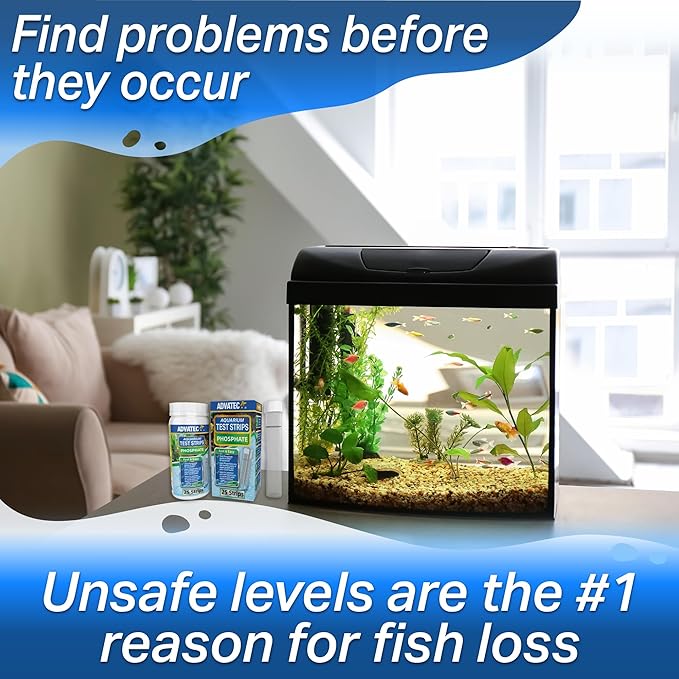 Phosphate Test Strips for Freshwater & Saltwater Fish Tank - Testing Strips for Fresh & Salt Water Aquarium - Lab Grade Water Tester Kit - 25 Count