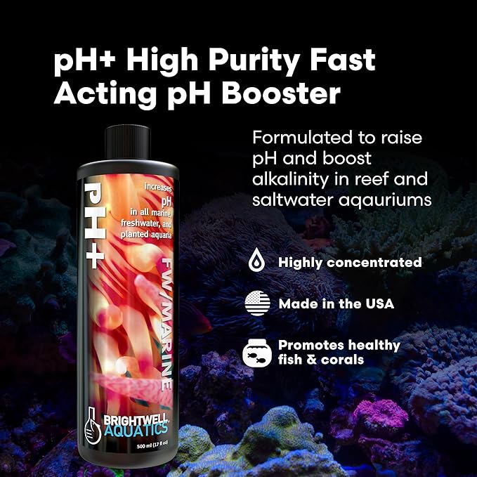 Brightwell Aquatics pH+ Alkalinity and pH Booster for Marine & Reef Aquariums Increases pH and KH Stability for Coral Growth and Enhances Carbonate Levels, 250 ml