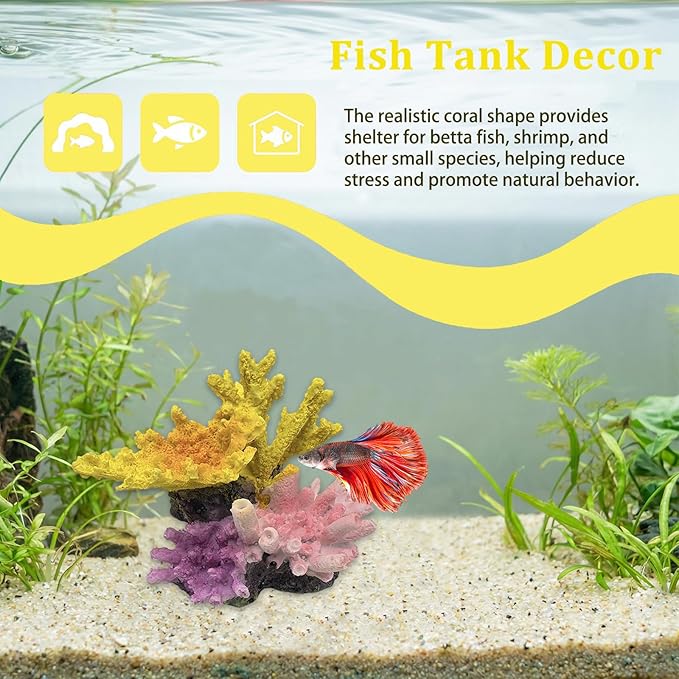 Aquarium Decor Fish Tank Decorations Resin Coral Ornament, Small Aquarium Accessories Hideout for Betta Shrimp Goldfish, Artificial Reef Fish Tank Accessories Decorations