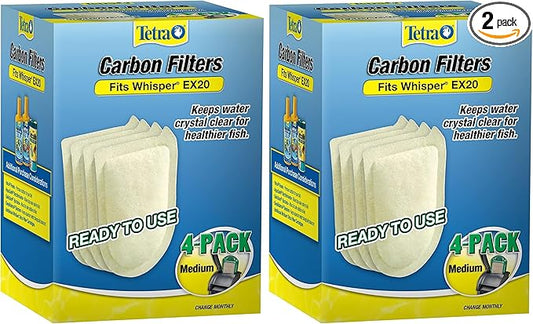 Tetra Whisper EX Carbon Medium Round Filter Cartridges, 8 Count, Fits Whisper EX 20 Fish Tank Filter