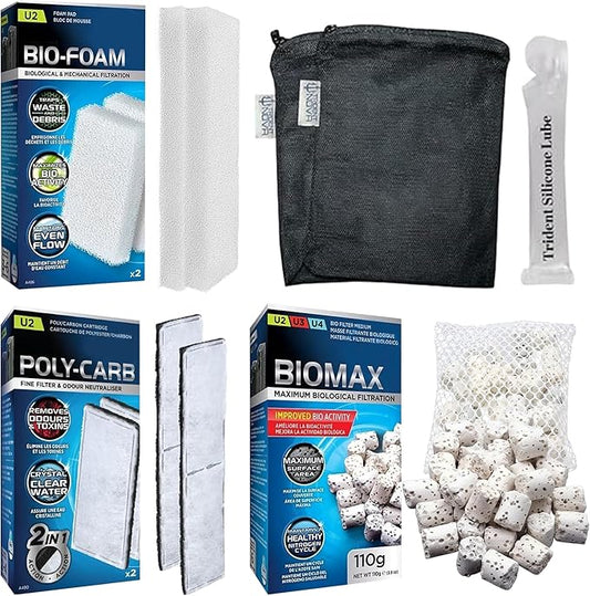 U2 Underwater Filter Media Maintenance & Replacement Filter Media Kit, including Trident Mesh Bags(U2 Underwater Filter Foam Pad, U2 BioMax, U2 Poly-Carb Cartridge)