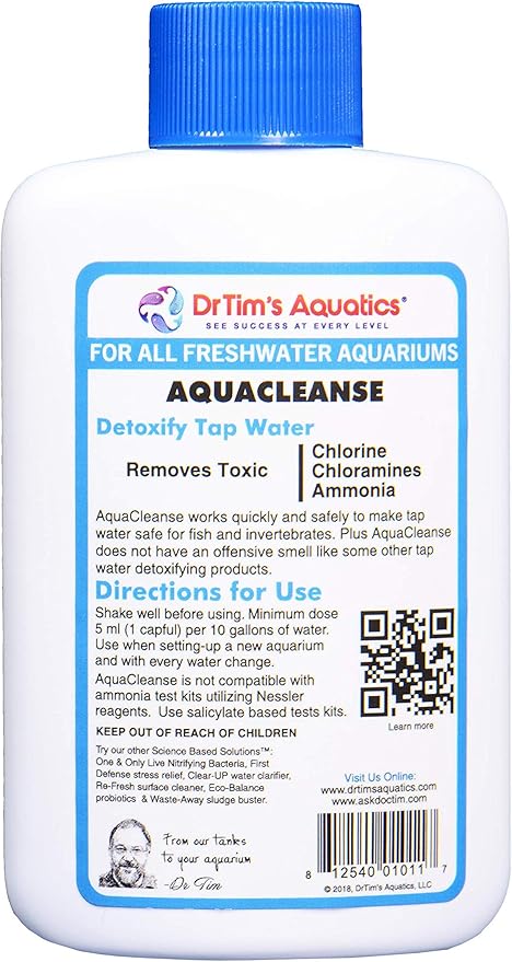 DrTim's Aquatics Freshwater AquaCleanse Tap Water Detoxifier – For Fish Tanks, Aquariums – Eliminates Toxic Chemicals, Odors – Reduces Ammonia, Chlorine, Chloramines, Build Up – 240 Gallons