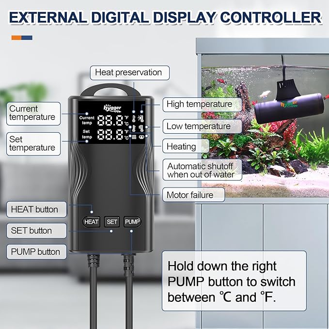 hygger Aquarium Heater with Upgrade Water Circulatio,Submersible Fish Tank Water Heater Digital Display,Auto Temperature Control for Freshwater Saltwater Safety Shut-Off Protection (300W,40~80Gal)