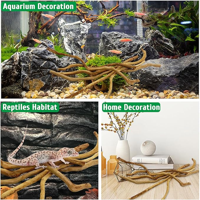 kathson Natural Driftwood for Aquarium, Red Moor Driftwood Mix 12''-16'' Long Driftwood for Decorations Aquarium Driftwood Assorted Shapes Natural Aquarium Decor Driftwood (150g, Delicate Branches)