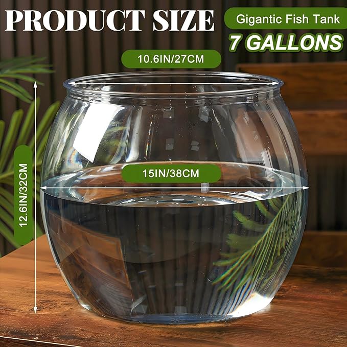 Geelin 7 Gallon Plastic Fish Tank Large Bowl Shatterproof with Crystal Clear Clarity for Terrarium, Flower Vase Centerpiece Gift for Fish Lovers (Round)