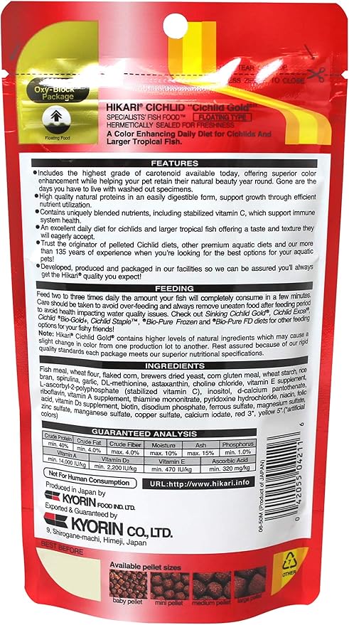 Hikari 2-Ounce Cichlid Gold Floating Pellets for Pets, Medium