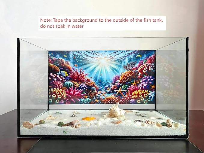 Undersea Coral Aquarium Background Marine Life Starfish Sunlit Fish Tank Background 24x12 Inches PVC Glass Container Decoration with Tapes