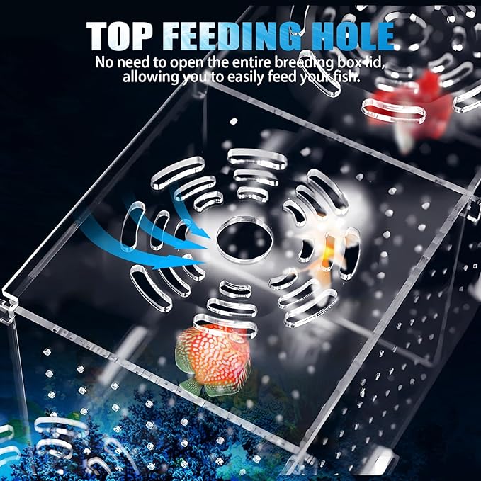 Fish Breeding Box, Acrylic Isolation Box Aquarium Hatchery Incubator with Suction Cups for Newborn Fry, Shrimp, Guppy, Clownfish, Aggressive Fish, 11.5" x 6" x 6"