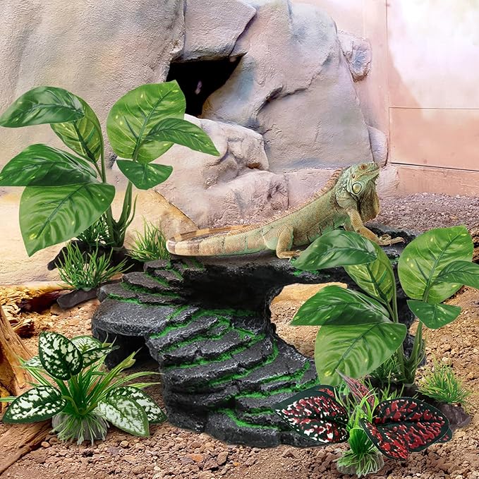Moonorange Reptile Artificial Plants, Terrarium Plants Decorations Supplies, Aquarium Fish Tank Plant, Amphibian Habitat Hideout Tank Accessories (M Set-4pcs/G)