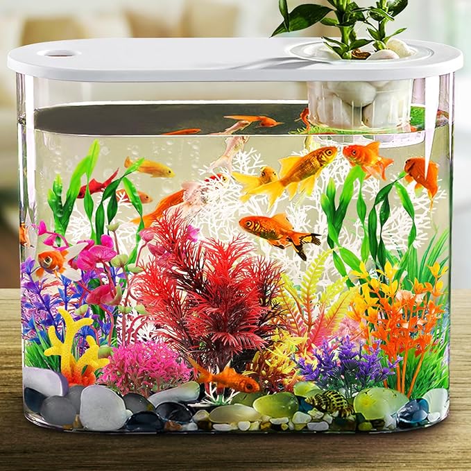 QUOZUO Aquarium Decorations Plants with Resin Coral, 12 pcs Fish Tank Accessories, Fish Tank Decorations Small Plants Plastic, Aquarium Decor Artificial Plant