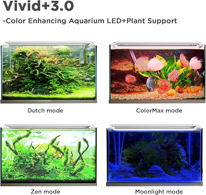 Finnex Vivid+ 3.0 Aquarium LED, Color Boosting RGB Spectrum, Pure Color Blend No White LEDs, 24/7 Lunar+ Cycle, Dimmable, High PAR, Programmable Timer, Planted & Fish Tank Light