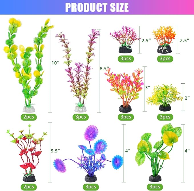 AQUANEAT Artificial Aquarium Plants, Fish Tank Plastic Decorations, Multiple Colors Small Accessories, 25pcs
