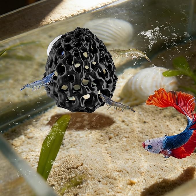 Shrimp Dome Hide, Shrimp Hides for Aquarium, Betta Fish Hideout with Suction Cup, Betta Habitat Tank Ornament Accessories, Aquarium Decor for Small Fish Guppy Hiding Resting (Black)