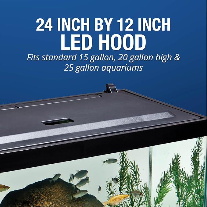 Tetra LED Aquarium Hood 24 in x 12 in, Low-Profile Fish Tank Cover with Hidden Lighting