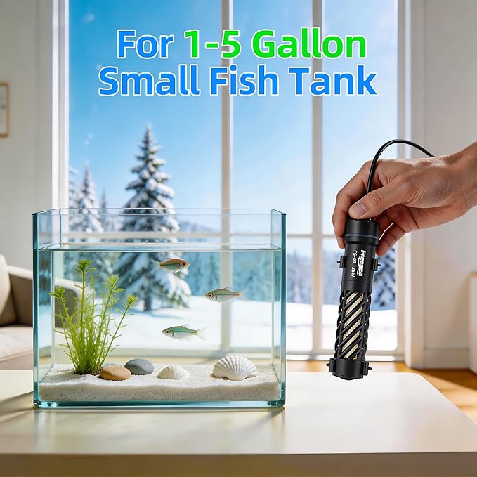 FREESEA Aysoner Aquarium Heater for Fish Tank: 25W Preset 78°F - 24/7 Stable Temperature Worry-Free Keeping - Auto-Off Out of Water - 1–5 gal Betta Turtle & Saltwater Tank