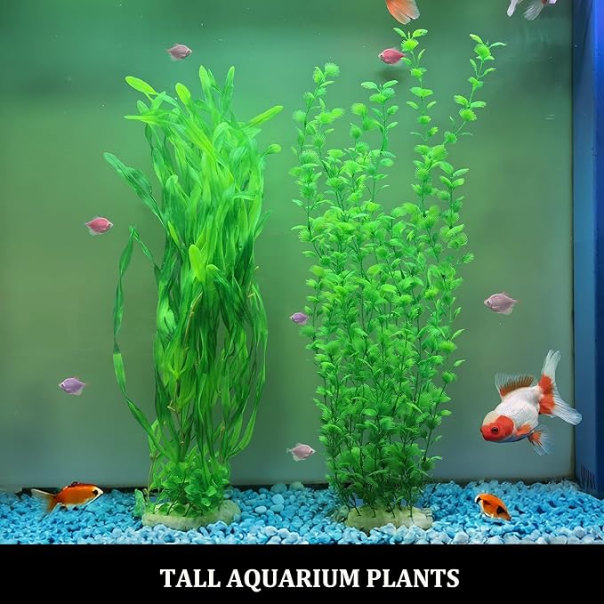 Artificial Aquarium Plants 23.6-26in, Extra Tall Fish Tank Plants for Large Tanks, Plastic Fish Tank Plant 2 Pack, Fake Aquarium Plant, Tall Decorations for Freshwater Aquariums(Green)