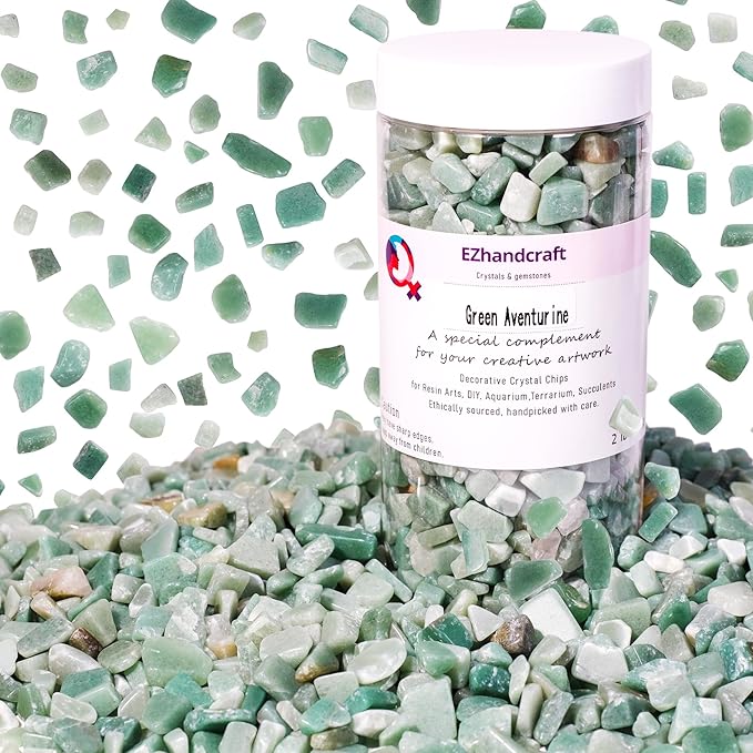 Green Aventurine Crystal Chips 2lbs (1200+ Pieces) – 8-15mm Natural Polished Healing Stones for Plants, Aquarium, Crafts, DIY Decor, Jewelry Making & Gifts – Stone of Luck & Prosperity