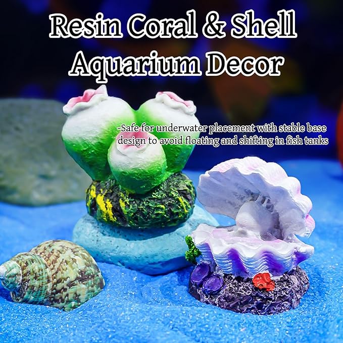 2 Piece Coral and Shell Ornaments Fish Tank Aquarium Decorations Aquarium Ornaments Fish Tank Decor Bubbler Style Decor Landscape Accessories for Aquascaping