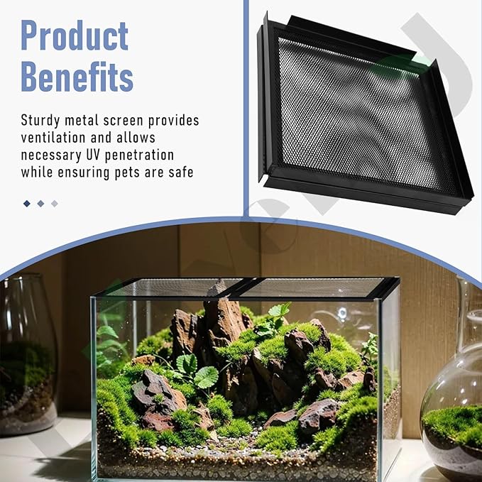 Braveboy Screen Cover for Hinged Door, for 10, 15 High, 20 X-Tall Gallon Aquariums & Glass Tanks, Black - Easy Ventilation
