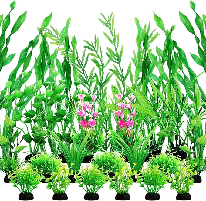 QUOZUO Green Fish Tank Decor Aquarium Plants, 25pcs Fish Tank Decorations Plants, Fish Tank Accessories, Aquarium Decor Artificial Plants, Small to Large