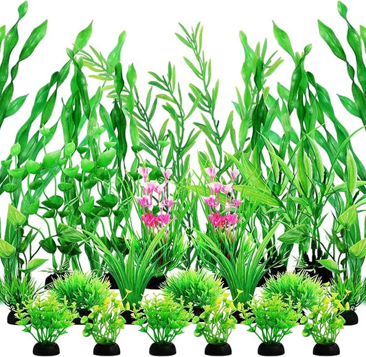 QUOZUO Green Fish Tank Decor Aquarium Plants, 25pcs Fish Tank Decorations Plants, Fish Tank Accessories, Aquarium Decor Artificial Plants, Small to Large
