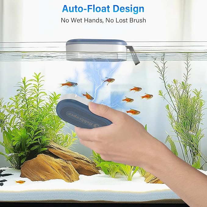 fishkeeper Magnetic Aquarium Glass Cleaner, Fish Tank Algae Scraper Cleaner Tools with 2 Detachable Blades Scraper, Double Side Floating Scrubber Brush, for 0.2-0.7 Inch Thick fish Tank (L)