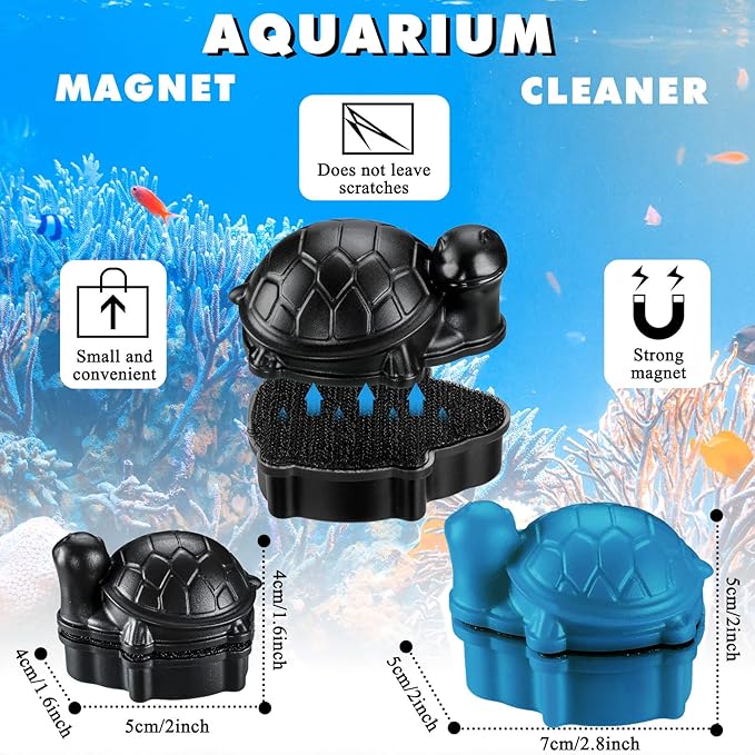 2 Pcs Algae Cleaning Scrapers Aquarium Tank Glass Brush Small Aquarium Magnet Cleaner Fish Tank Algae Cleaner Magnetic Cistern Glass Detergent for Fish Urn Detergent(Tortoise,Blue, Coffee Black)
