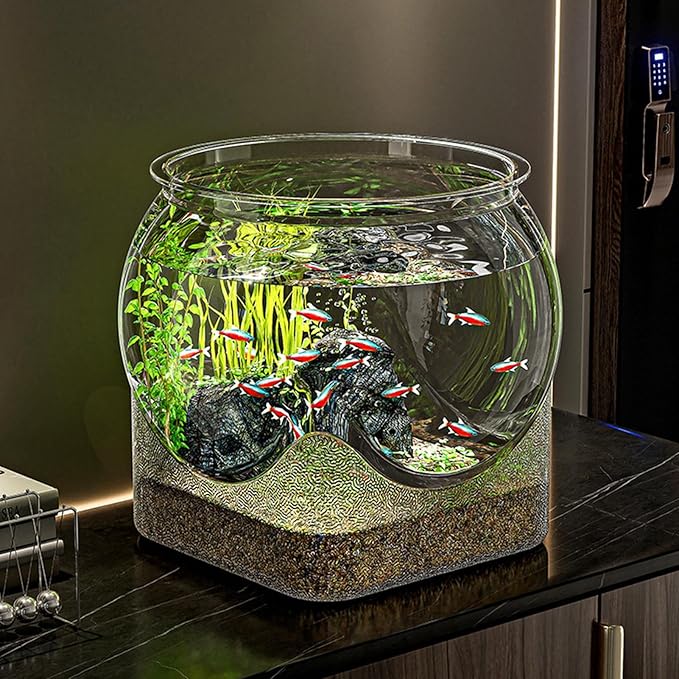 Fish Bowl P-lastic Aquarium with Clear Clarity, Shatterproof Round Betta Fish Tank Home Décor, Desktop Aquarium for Betta Fish/g-oldfish