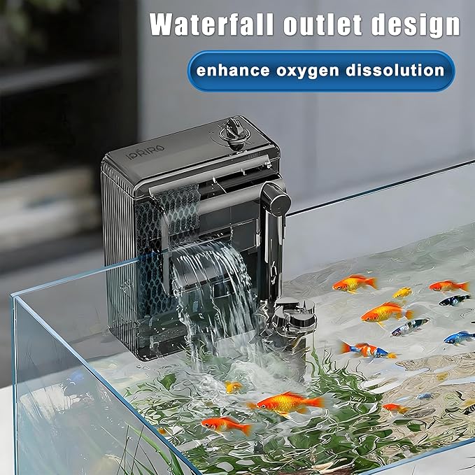 Slim Aquarium Filter, Quiet Fish Tank HOB Filters for up to 5 Gallon Aquariums, 300L/H Adjustable Flow