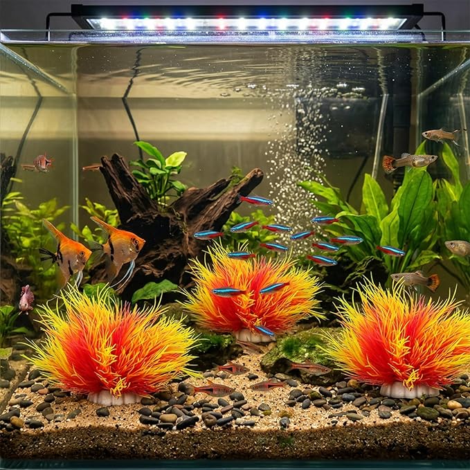 Telooco 3 Pack Aquarium Plants Plastic Realistic Fish Tank Plants with Weighted Base Aquarium Decor for Betta Tanks Aquascaping Reptile Terrariums (Pink and Yellow)
