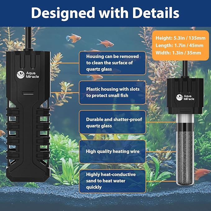 AquaMiracle Submersible Aquarium Heater with LED Digital Temp Display, Fish Tank Heater with Dry-Run & Over-Temp Protection, for Freshwater Saltwater Aquariums(50W/5-10Gal)