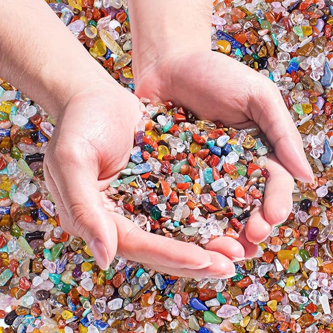 Chakra Crushed Stone Crystal Chips Bulk 0.88 Lb, Tumbled Healing Gemstones Rocks Quartz Pieces Irregular Shaped Decorative Vase Fillers Aquarium Gravel Rocks