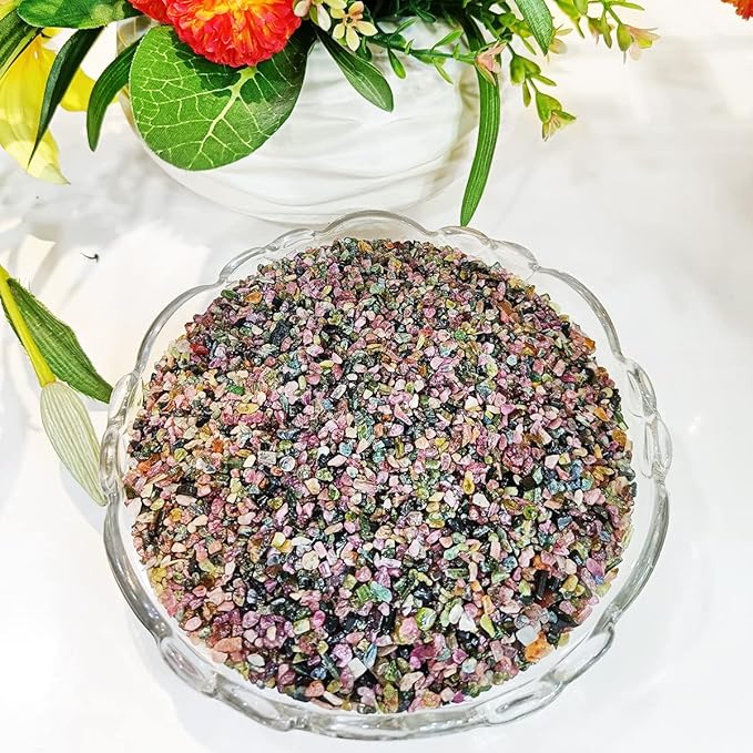 Shubhanjali Reiki Healing Mix Tourmaline Crystal Chips for Vastu 50 Gm | Natural Gemstone Chips Stone for Home Decor Items Flower Pot Aquarium Fish Tank Jewellery Making