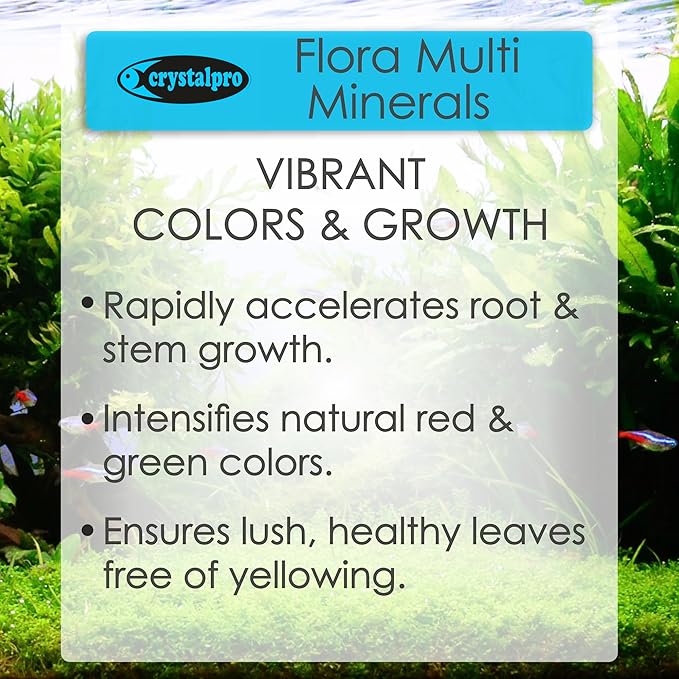 Crystalpro Flora Multi Minerals All in One Aquarium Plant Fertilizer - for Fast Growing Healthy Plants - Plant Food for Root and Leaf Growth- Safe for All Freshwater Livings 4.2 Oz