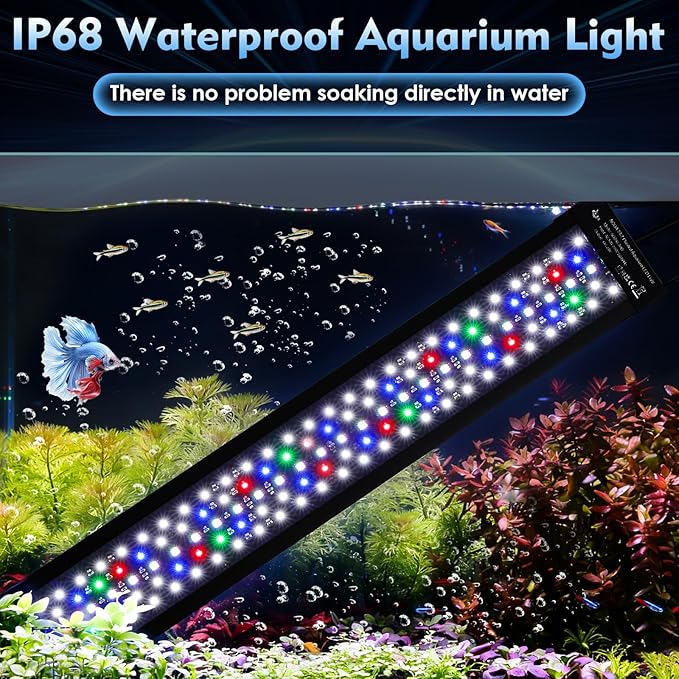 AQQA LED Aquarium Light 72W for 48-55 Inch Fish Tank, 24/7 Mode&DIY Mode Full Spectrum Fish Tank Light, IP68 Waterproof High Lumen Aquarium Plant Light, Adjustable Brightness/Timer, Memory Function