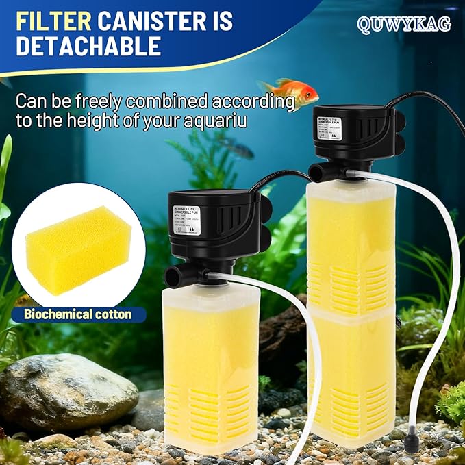 Fish Tank Pump And Filtration System 40-150 Gallon water Tank Fish Tank Filter With Wave Generator Oxygenation Circulation, 320 Gph 4-In-1 Water Tank Power Filter, Multi Stage Filtration 110 V 60 Hz