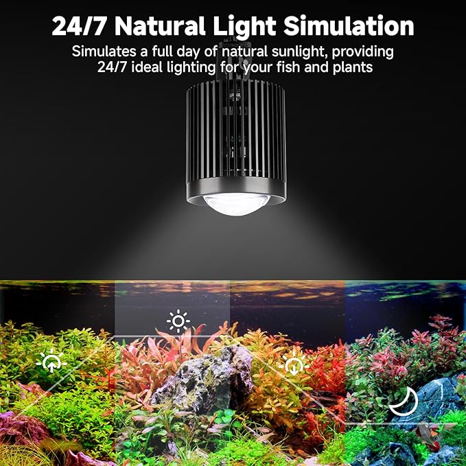 fishkeeper Clip On Aquarium Light, 24/7 Fish Tank Light with Timer, DIY 3 Colors & 10 Brightness Full Spectrum Aquarium LED Lights with Adjustable Metal Clamp for Freshwater Plants Fish Tanks (60W)