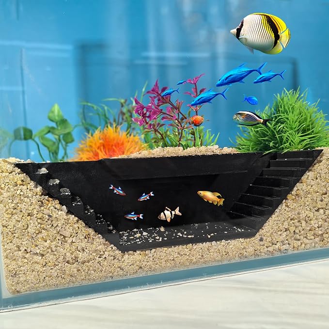Aquarium Undergravel Fish Tunnel Hide Cave Corner Fishes Tank Decorations Under Gravel Viewing Tunnel Fish Cave for Aquarium Hideout (Black,Style 2)