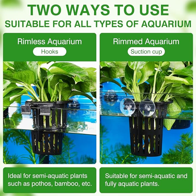 Borlech 2025 New Upgraded Large Aquarium Plant Holder with 1.57-inch Extension Hooks and Suction Cups for Fish Tank Aquaponic Plant Cultivation and Aquascape Accessories Decorations (2 PCS)