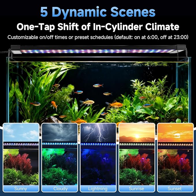 fishkeeper LED Aquarium Plant Light, 24/7 Full Spectrum Aquarium Light with 5 Nature Weather Mode, Auto On Off with Timer for 40-48 Inch Fish Tank, Adjustable Colors/Brightness with Memory Function