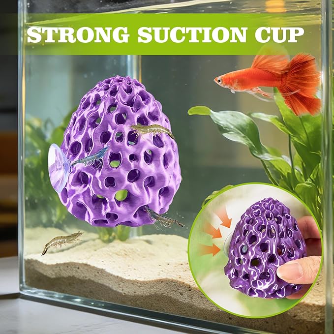 Shrimp Dome Hide, Shrimp Hides for Aquarium, Betta Fish Hideout with Suction Cup, Betta Habitat Tank Ornament Accessories, Aquarium Decor for Small Fish Guppy Hiding Resting (Purple)