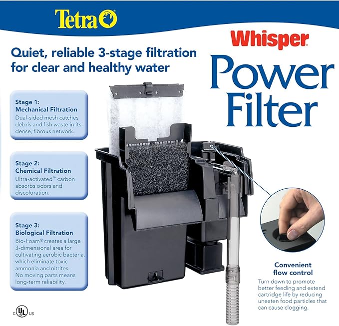 Tetra Whisper Power Filter for Aquariums, 3 Filters in 1, Up to 30-Gallons