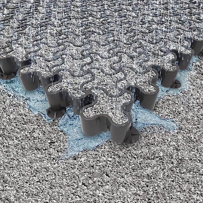 Standartpark Vodaland Permeable Pavers - EasyPave Grass & Gravel Driveway Grid - Load Class A-D, 100% Recycled Plastic Pavers, 2" Depth, 4950 Sq Ft/ 1920 Units, Gray