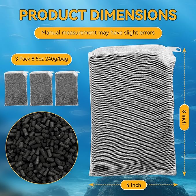 3 Pack 8 Oz Pro-C Aquarium Canister Filter Media Bag (Only Activated Carbon) for Penn-Plax Cascade Filter Parts, Also fits Eheim ECCO, Eheim Pro/Pro II, AquaClear 500 and FilStar Canisters