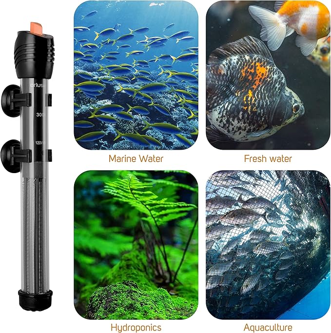 Orlushy Submersible Aquarium Heater, Adjustable Fish Tahk Heater with Free Thermometer Suitable for Marine Saltwater and Freshwater