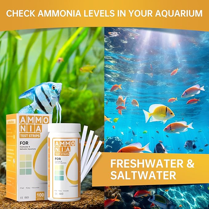 AAwipes Ammonia Test Strips for Fish Tank Aquarium Test Strips Aquarium Water Test Kit Freshwater Fish Tank (100)