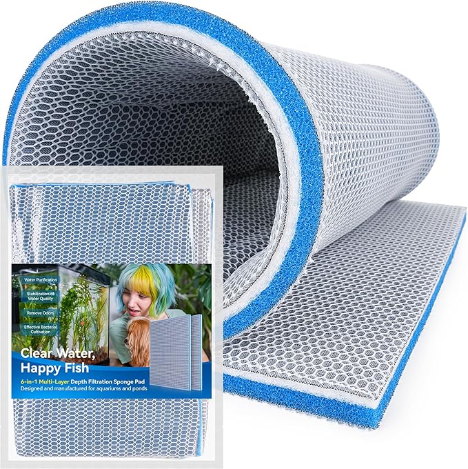Borlech 8-Layer Fast-Acting Aquarium Filter Pad - Cut-to-Size Aquarium Floss Media for Fish Tank, Pond, Sump - Fast Water Polishing in Hours (23.62"x15.75"x0.6", 1 Pack)